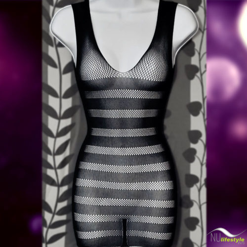 NU Lifestyle - Fishnet Mini Horizontal Stripe Dress Lingerie Body Stocking