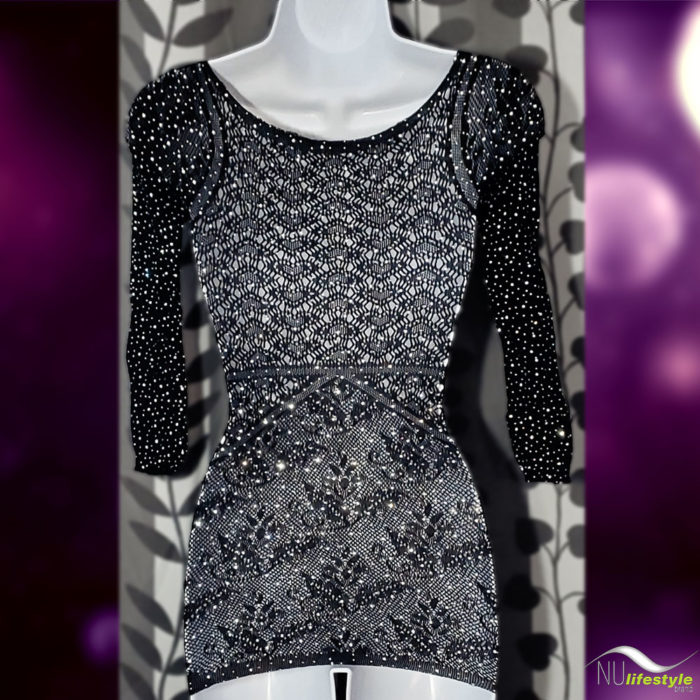 NU Lifestyle - Fishnet Long Sleeve Rhinestone Dress Lingerie Body Stocking